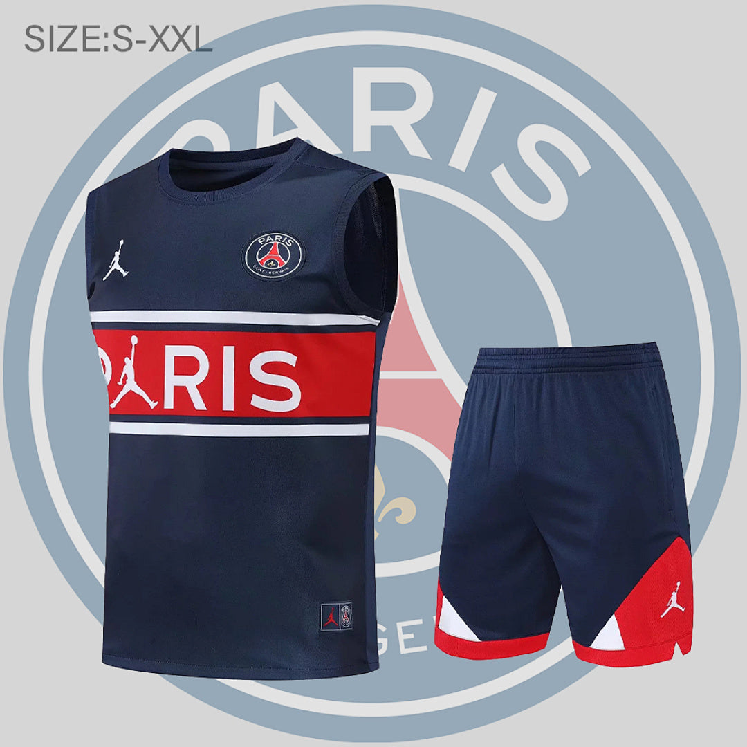 Ensemble Entraînement 22/23 PSG vest kit dark Bleu and Rouge stripe