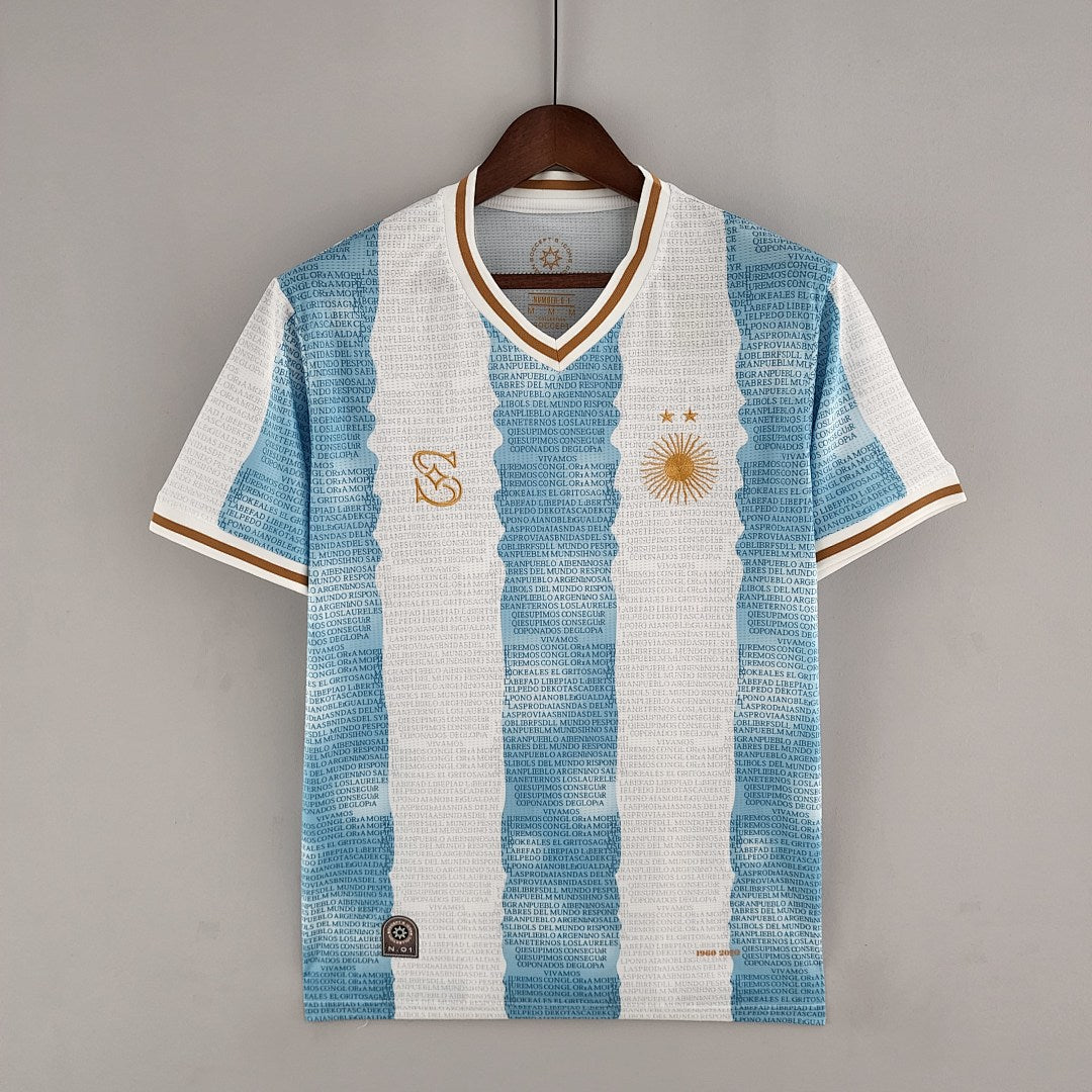 Maillot 2022 Argentine Commemorative Édition Blanc Bleu