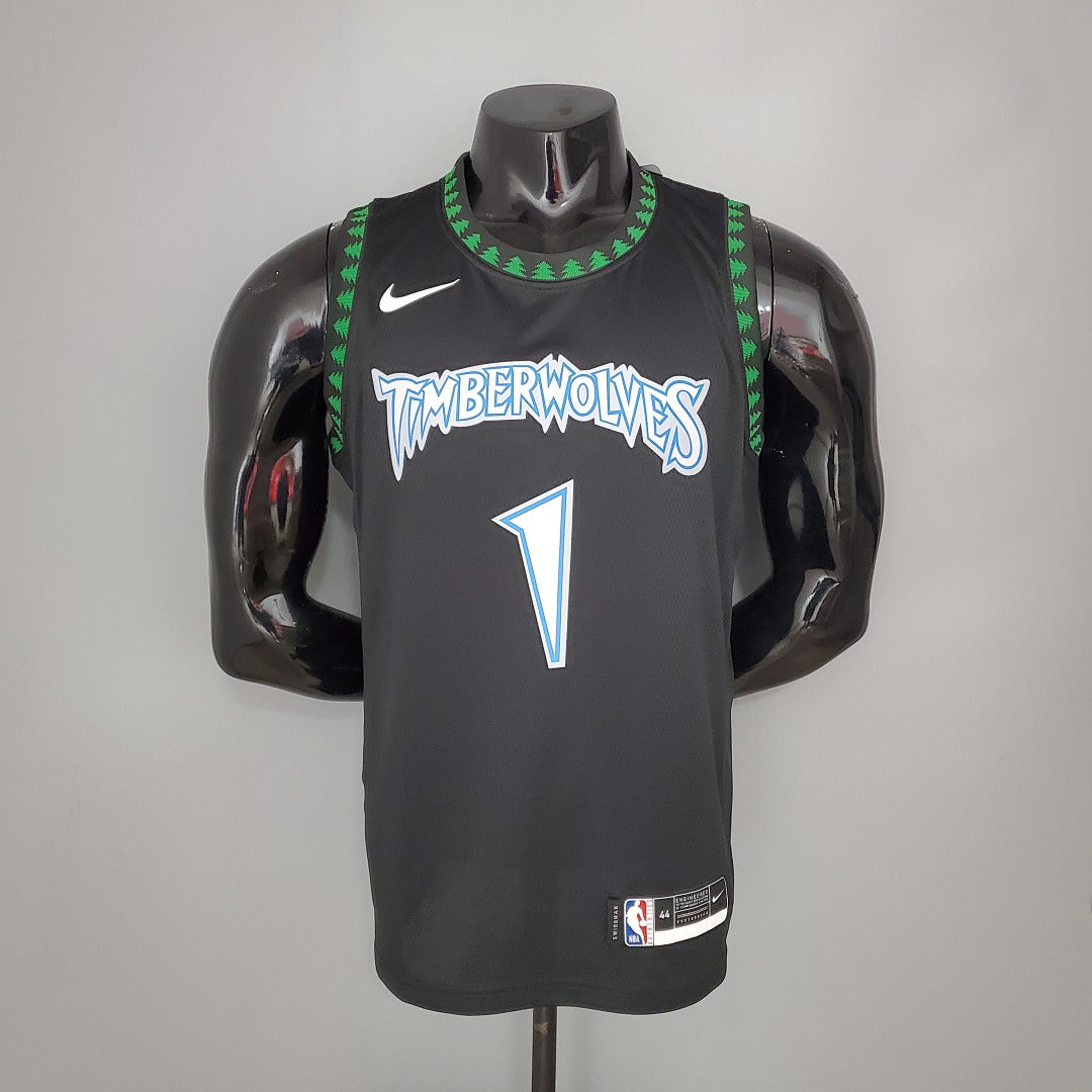 Maillot Rétro EDWARDS#1 2018 Timberwolves Noir NBA
