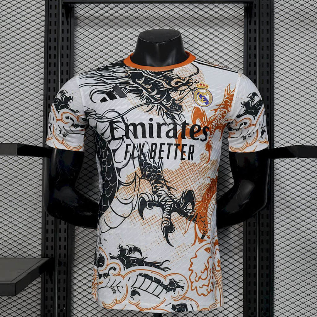 Maillot Version Joueur Real Madrid 2025/26 Noir and Blanc dragon version