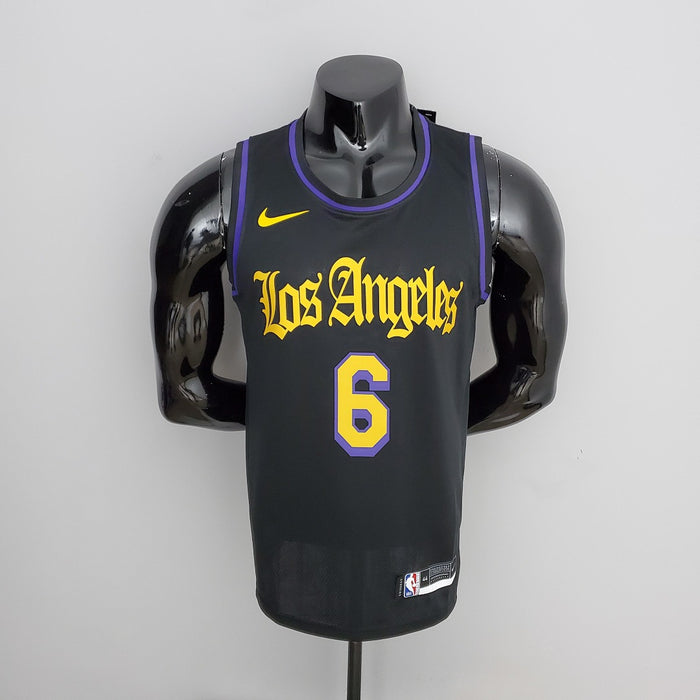 Maillot 2021 JAMES#6 Los Angeles Lakers Noir Latin Noir NBA