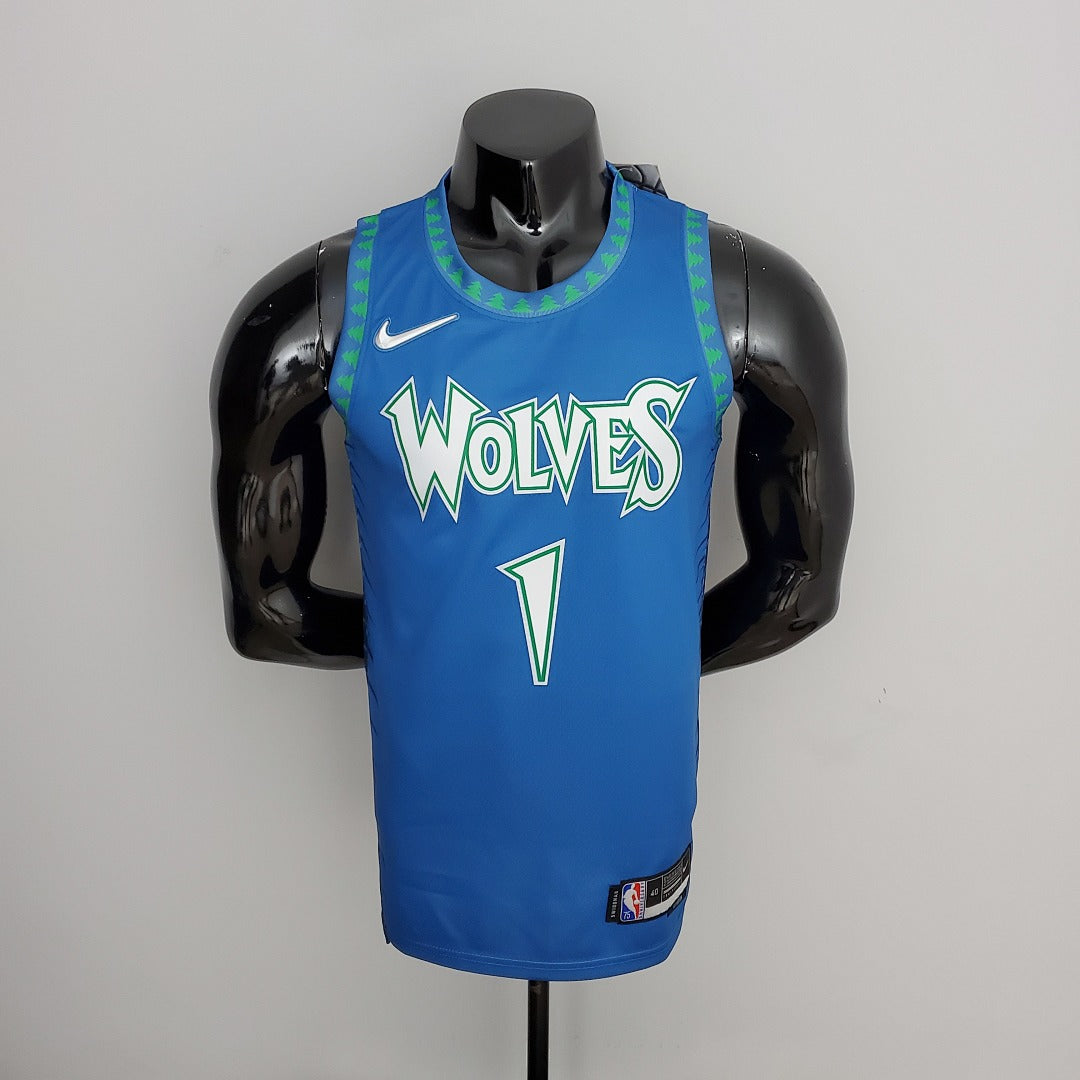 Maillot 75th Anniversaire 2202 Saison EDWARDS#1 Minnesota Timberwolves City Édition Bleu NBA