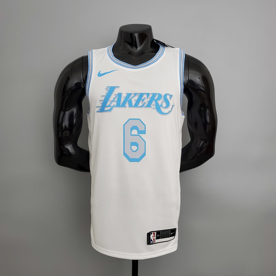 Maillot Rétro 2021 James#6 Lakers Blanc NBA