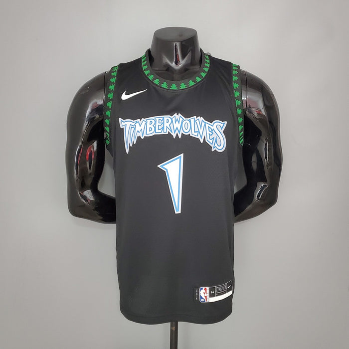 Maillot Rétro EDWARDS#1 2018 Timberwolves Noir NBA