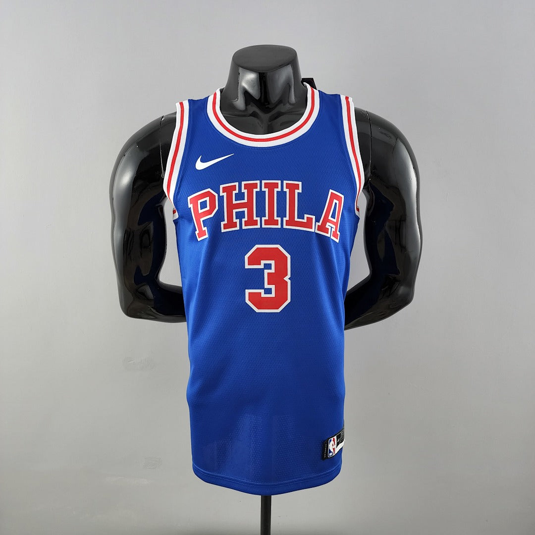 Maillot Rétro Philadelphia 76ers Iverson #3 crew neck Bleu NBA